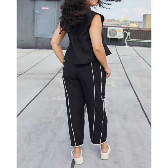 Rujuta Sheth Pants Women XXL Etta Wide Leg Crop Black Linen Blend Quiet Luxury - Picture 4 of 15